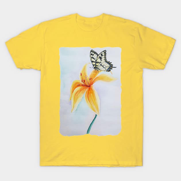 Watercolor Botanical Eastern Tiger Swallowtail Butterfly T-Shirt by Jessfm